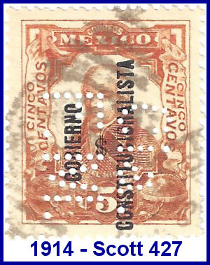 Ferrocarril Mexicano 1910 perfin